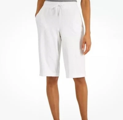 NEW! Karen Scott  Skimmer Shorts White Petite XL Cotton & Spandex Drawstring - Image 1 of 4
