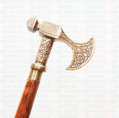 Ancien bâton de marche en bois en laiton marron pour homme créateur victorien... - Photo 1/4