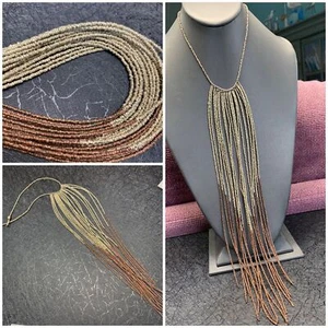 Vintage Boho ungewöhnliches Halsband Bronze, Silber lange Latz Halskette 14" - Bild 1 von 8