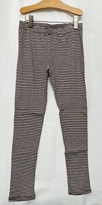 220415 Girls 7 TEA COLLECTION Brown White Striped Ribbed Leggings NWT