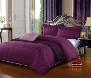 100% Egyptian Cotton 500 Thread Damask Jacquard Duvet Cover Set AUBERGINE PURPLE - Picture 1 of 1