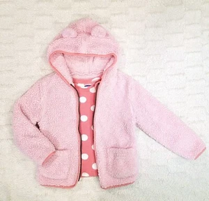 Old Navy Girl's 4T Pink Sherpa Zip Hoodie & Pink Polkadot Longsleeved Thermal - Picture 1 of 14