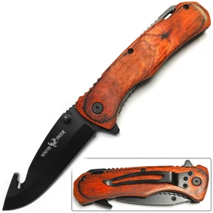 White Deer Gut Hook Frost Wood Handle Spring Assisted Knife - Picture 1 of 12
