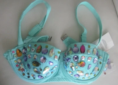 Top de baño ASOS solo joya lentejuelas con cuentas aguamarina como nuevo 32DDD F Top con aros Nuevo con etiquetas Foto 1 de 4