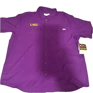 Drake Fishing Shirt LSU Tigers Purple Fishing Outdoor Short Sleeve Men’s 2XL - Picture 1 of 8