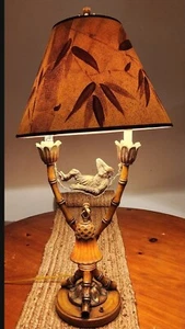 Tropical Lamp with Monkey in Hammock Tiki Light Faux Bamboo MAITLAND-SMITH STYLE - Picture 1 of 11