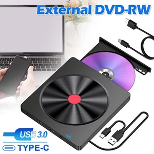 Externes DVD CD Laufwerk USB 3.0 & Typ-C CD DVD RW Extern Brenner Optical Drive - Afbeelding 1 van 12