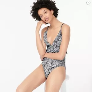 J Crew Ruffle v-neck one-piece in Navy White Valley Floral Swimsuit 10 - Picture 1 of 4