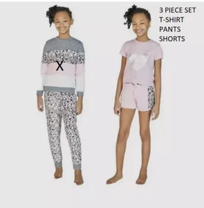 BCBG Girls 3PC Sleep Set -Pants, T-Shirt,Shorts(Pink/Black/White S)NWT - Picture 1 of 7