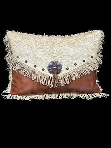 Silverado Home Collection Embossed Leatherette Fringe Metal Accents Pillow USA - Picture 1 of 8
