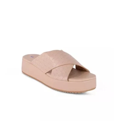 GLORIA VANDERBILT RUE PLATFORM SLIDE SANDALS WOMEN CROSS BAND COLOR CREAM SIZE 9 - Image 1 of 4