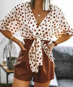ZARA ECRU BEIGE CROPPED POLKA DOT BLOUSE XS-XL REF.8351/151 BLOGGERS FAVORITE - Picture 1 of 3