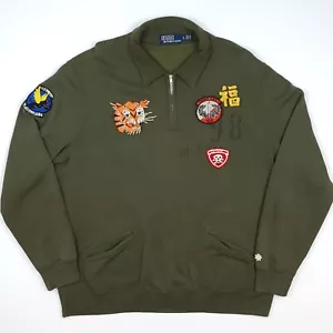 Polo Ralph Lauren Sweatshirt XL 2XL Patches 1/4 Zip Henley Tiger Force Pacific - Picture 1 of 24