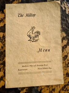 Einzigartige Vintage Speisekarte The Hilltop Restaurant Coral Hills Maryland Ende 40er - Bild 1 von 5
