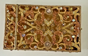 Business Card Holder Vintage Gold Copper Bling beads Ornate Hearts See thru-10oz - Picture 1 of 5