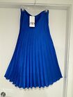 Zara Pleated Satin Midi Skirt L Royal Blue