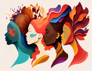 Impresión de póster de imagen de pared multicolor rostros abstractos de dama arte en lienzo - Imagen 1 de 22