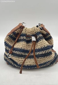 Brighton Sierra Natural Navy Blue Crochet Bag - Size M - Picture 1 of 12