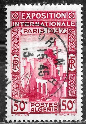 HICK GIRL- USED FRENCH ALGERIA STAMP   SC#110  1937  PAVILLION ISSUE     L908 - Image 1 of 2