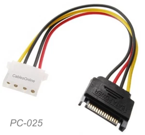 6-inch SATA 15-Pin Male to Molex 4-Pin Female Power Adapter, CablesOnline PC-025 - Picture 1 of 3