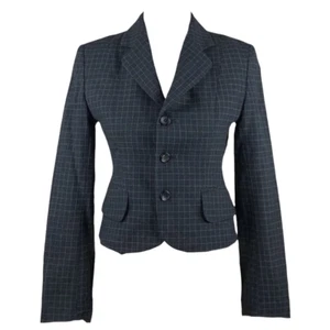 Yohji Yamamoto Ined Dark Grey Plaid Wool Women Crop Blazer Jacket Japan 2 Fit S - Picture 1 of 17