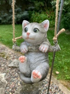Swinging Bunny or Cat Statue Figurine Lawn Outdoor/Indoor Garden Decor Gift - Picture 1 of 8
