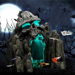 Aquarium Skull Cave Fish Tank Ornament Decoration Artificial Resin Mountain Rock - Picture 1 of 26