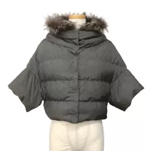 Brunello Cucinelli Down Jacket Gray Nylon Raccoon Fur short sleeves Used - Picture 1 of 5