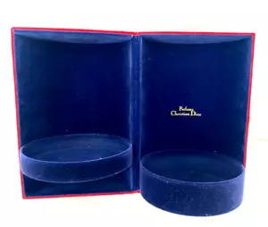 Custodia profumo vintage Christian Dior raso rosso con rivestimento in velluto blu supporto display - Foto 1 di 17