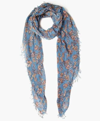 Nuevo Auténtico Chan Luu Painterfl Estampado Floral Cachemira Seda Bufanda - Azul Palacio Foto 1 de 4