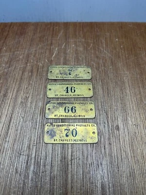 (Cantidad.4) Etiquetas de identificación de equipos industriales de latón vintage de 1" X 2-1/2" X .039" Foto 1 de 4