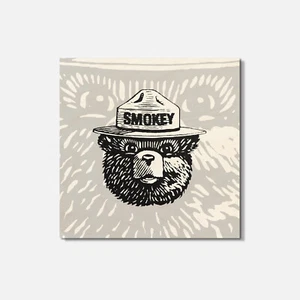 Smokey The Bear Animal 4'' X 4'' Square Wooden Coaster - Picture 1 of 3