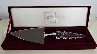 Vintage Mikasa Cake Server Knife - Glass Handle - Silver Plated with Velvet Box — 第 1/4 张图片