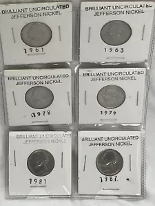 1961 1963 1978 1979 1987 (2) S Jefferson Nickel 6 Coin Set Uncirculated - Picture 1 of 9
