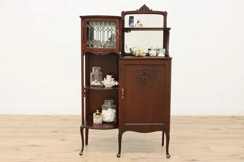 Victorian Antique Mahogany Music Bath Cabinet Leaded Glass #45817 Cover