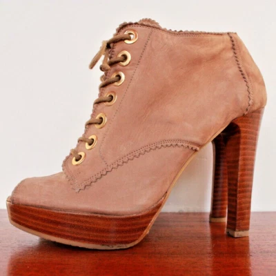 Stuart Weitzman Lace Up Peep Toe Tan Nubuk Boho Boots UK 4.5 Boxed with Bag - Image 1 of 4