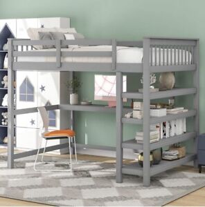 Gray Bunk Bed With Desk Underneath