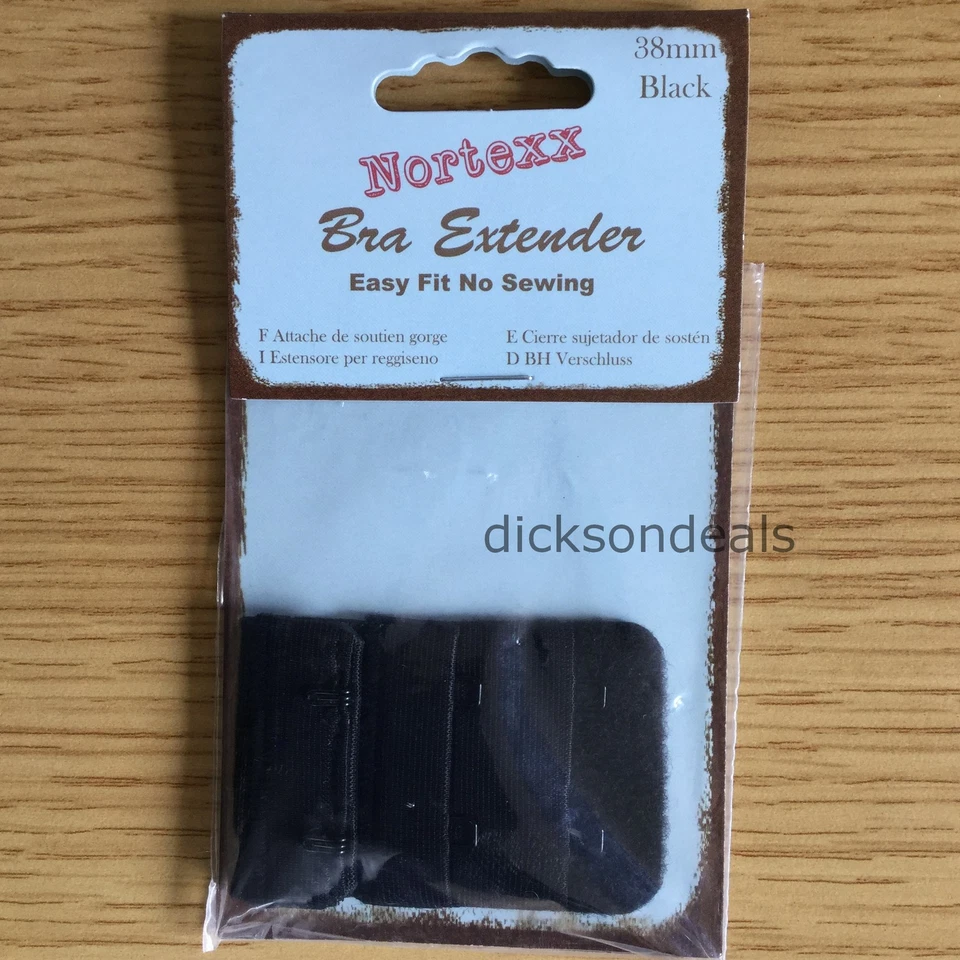 Nortexx Bra Extender Black 38mm 2 Hook / 4 Eyes (2 Rows of 2) Fully Packaged