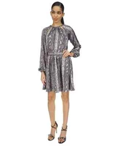 Michael Kors Women's Snakeskin-Print Chain-Neck Dress, Black, Size S - Picture 1 of 6