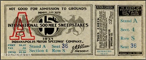 1 1927 INDIANAPOLIS INDY 500 AUTO RACING UNUSED FULL TICKET laminated A reprint - Picture 1 of 1