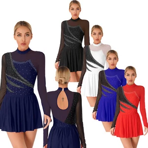 Women's Rhinestone Figure Ice Skating Dress Gymnastic Competition Roller Skating - Picture 1 of 64