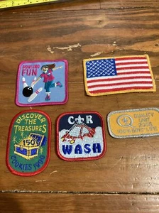 Lot of 5 Girl Boy Scouts Patches Bowling Quality Life Car Wash Bowling Fun More - Picture 1 of 9