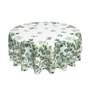 Spring Tablecloth Round 60 Inch 60" (Round) Sage Green Eucalyptus Leaf Floral - Picture 1 of 7