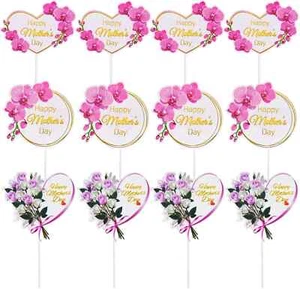12 Pieces Happy Mother'S Day Cake Toppers Flower Cupcake Topper for Mother'S Day - Picture 1 of 4