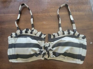 NWOT Betsey Johnson M Stripe Bandeau Bikini Swim Top Black Gold 122136 - Imagen 1 de 2