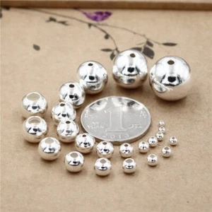 50pcs Sterling Silver Round Ball Beads S925 Bulk Bracelet Necklace Spacer Beads - Picture 1 of 13