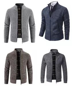 Dicke dicke Herren-Strickjacke mit Reißverschluss gefüttert Kabelstrick Winterstrick warme Jacke - Bild 1 von 20