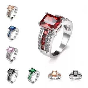 US 316L Women 8MM Stainless Steel CZ Ring Band Size 6-12 Engagement Wedding - Picture 1 of 7