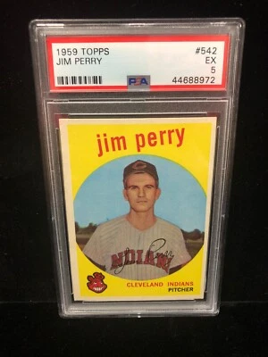 1959 Topps #542 Jim Perry Cleveland Indians, lanzador PSA EX 5 Foto 1 de 2