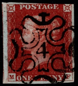 1841 1d Red Pl 37 MF Super Upright London No 4 in Maltese Cross VFU Cat. £600.00 - Picture 1 of 1